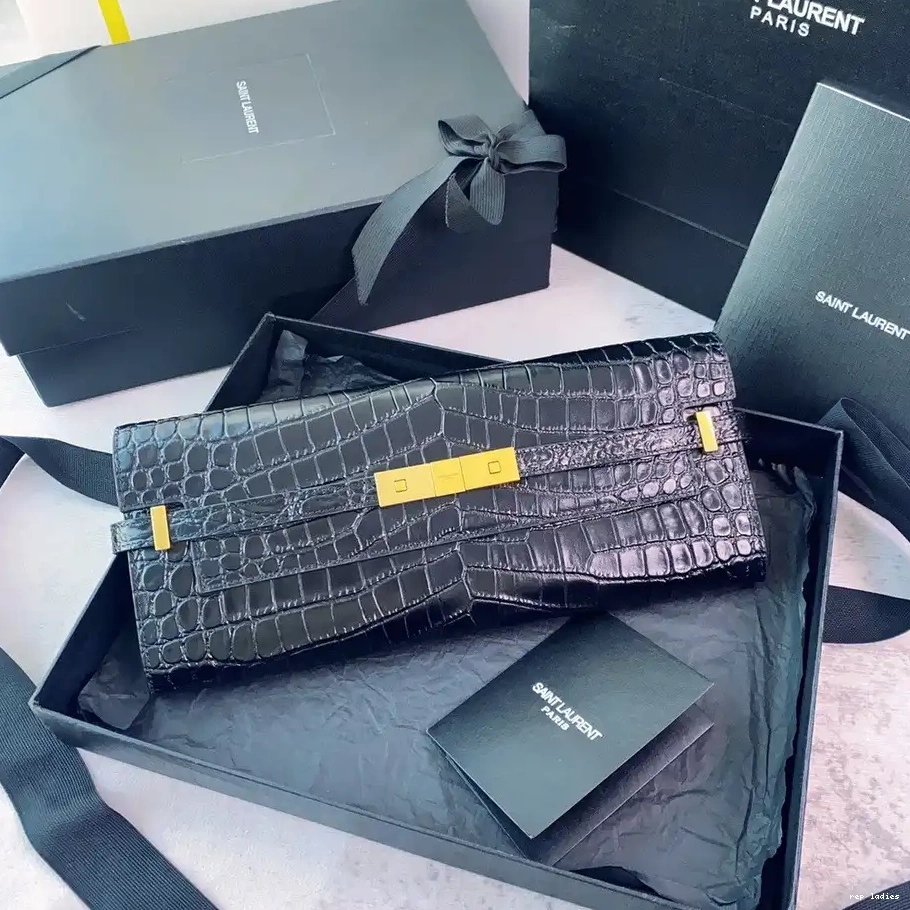 Repzbay REP MANHATTAN IN LEATHER YSL CLUTCH CROCODILE-EMBOSSED 0614